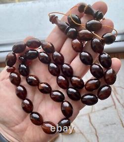 Natural Baltic Amber Islamic Prayer Rosary 62g Cherry 33 Beads Tesbih Misbaha