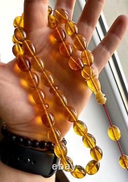 Natural Baltic Amber Islamic Prayer Rosary 62g. Honey 33 Beads Misbaha Tesbih