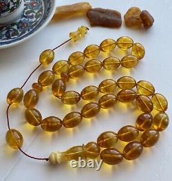 Natural Baltic Amber Islamic Prayer Rosary 62g. Honey 33 Beads Misbaha Tesbih