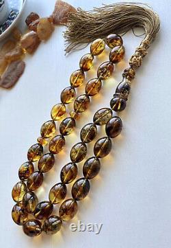 Natural Baltic Amber Islamic Prayer Rosary 67g. Olive Beads Tesbih Misbaha
