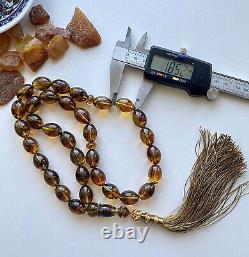 Natural Baltic Amber Islamic Prayer Rosary 67g. Olive Beads Tesbih Misbaha