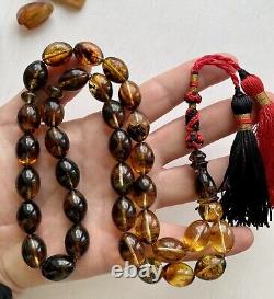 Natural Baltic Amber Islamic Prayer Rosary Big 65g 33 Olive Beads Tesbih Misbaha