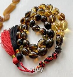 Natural Baltic Amber Islamic Prayer Rosary Big 65g 33 Olive Beads Tesbih Misbaha