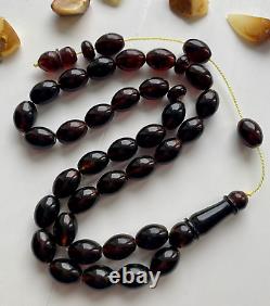 Natural Baltic Amber Islamic Prayer Rosary Cherry 43g. 33 Beads Misbaha Tesbih