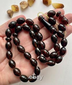 Natural Baltic Amber Islamic Prayer Rosary Cherry 43g. 33 Beads Misbaha Tesbih