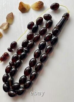 Natural Baltic Amber Islamic Prayer Rosary Cherry 43g. 33 Beads Misbaha Tesbih