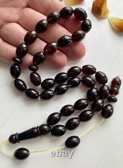 Natural Baltic Amber Islamic Prayer Rosary Cherry 43g. 33 Beads Misbaha Tesbih