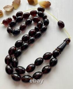 Natural Baltic Amber Islamic Prayer Rosary Cherry 43g. 33 Beads Misbaha Tesbih