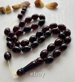 Natural Baltic Amber Islamic Prayer Rosary Cherry 43g. 33 Beads Misbaha Tesbih