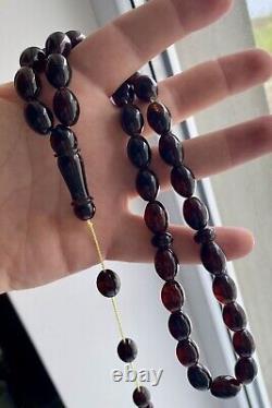 Natural Baltic Amber Islamic Prayer Rosary Cherry 43g. 33 Beads Misbaha Tesbih