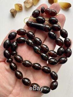 Natural Baltic Amber Islamic Prayer Rosary Cherry 43g. 33 Beads Misbaha Tesbih