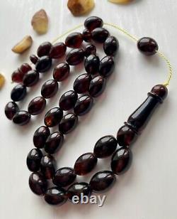 Natural Baltic Amber Islamic Prayer Rosary Cherry 43g. 33 Beads Misbaha Tesbih