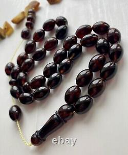 Natural Baltic Amber Islamic Prayer Rosary Cherry 43g. 33 Beads Misbaha Tesbih