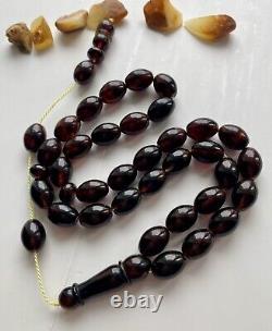 Natural Baltic Amber Islamic Prayer Rosary Cherry 43g. 33 Beads Misbaha Tesbih