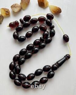 Natural Baltic Amber Islamic Prayer Rosary Cherry 43g. 33 Beads Misbaha Tesbih