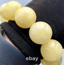 Natural Baltic Amber King White Bracelet 55g. 20mm. Round Beads