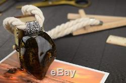 Natural Baltic Amber Necklace Big 50g Pendant Genuine Pure Dark Color Herat Shap