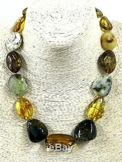 Natural Baltic Amber Necklace Big Colorful Large Beads Knotted 49cm 61,8g #5826