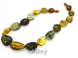 Natural Baltic Amber Necklace Big Colorful Large Beads Knotted 49cm 61,8g #5826