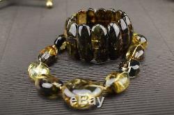 Natural Baltic Amber Necklace Bracelet Set Round Clear Green Color SIlver Clasp