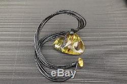 Natural Baltic Amber Necklace Pendant Yellow Brown Polished Oval Leather String