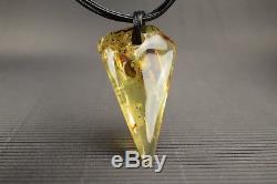 Natural Baltic Amber Necklace Pendant Yellow Polished Triangle Leather String