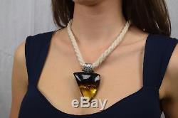 Natural Baltic Amber Necklace Pure Genuine Pendant Black Yellow Triangle Linen