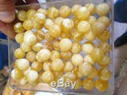Natural Baltic Amber One Stone Necklace White Tiger Color Misbaha Bead Ball 150g