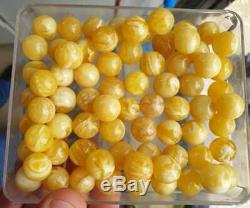 Natural Baltic Amber One Stone Necklace White Tiger Color Misbaha Bead Ball 150g