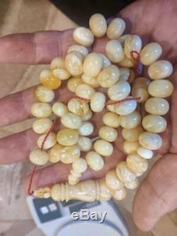 Natural Baltic Amber One Stone Tesbih White Tiger Color Misbaha Prayer Beads 76g