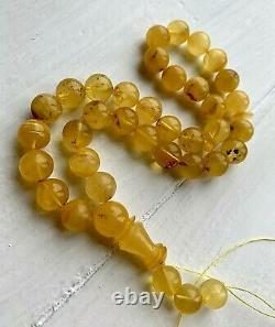Natural Baltic Amber Poland 22gr Islamic Prayer Rosary Round Beads Tesbih Misbah