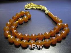 Natural Baltic Amber Rosary Islamic 33 Beads Prayer Honey Brown Tasbih Misbaha