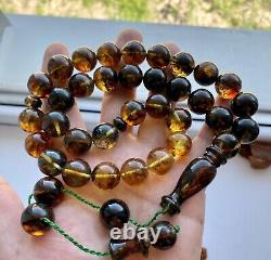 Natural Baltic Amber SPIDER INCLUSION INSECT 95g Islamic Prayer Rosary 33 Beads