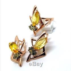 Natural Baltic Amber Silver 925 Gold plated Ring Earrings