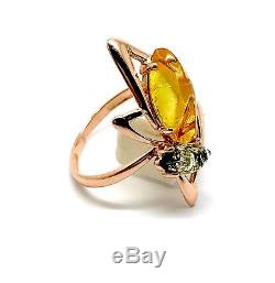 Natural Baltic Amber Silver 925 Gold plated Ring Earrings