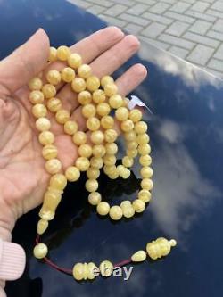 Natural Baltic Amber Stone Tesbih Rosary Tiger Islamic Misbaha Prayer Beads 41gr
