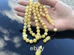 Natural Baltic Amber Stone Tesbih Rosary Tiger Islamic Misbaha Prayer Beads 41gr
