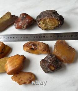 Natural Baltic Amber Stones, With landscape pattern, Egg yolk 466 grams