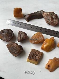 Natural Baltic Amber Stones, With landscape pattern, Egg yolk 466 grams