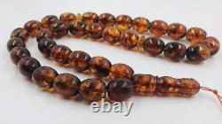Natural Baltic Amber Tasbih Misbah Islamic Prayer 33 beads Rosary pressed