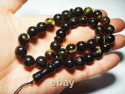 Natural Baltic Amber Tasbih Misbaha Islamic Prayer 33 Beads Tasbeeh pressed
