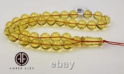 Natural Baltic Amber Transparent Color Islamic Prayer Beads 33 Round Shape 10,5