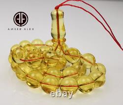 Natural Baltic Amber Transparent Color Islamic Prayer Beads 33 Round Shape 10,5