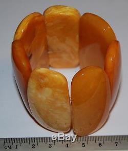 Natural Baltic Amber. Vintage Bracelet. EggYolk/Brindled color. 78 gr (a218)