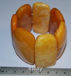 Natural Baltic Amber. Vintage Bracelet. EggYolk/Brindled color. 78 gr (a218)