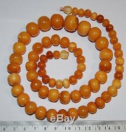Natural Baltic Amber. Vintage Necklace. EggYolk/Butterscotch. 59 g, 70cm (A004)