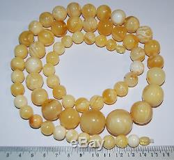 Natural Baltic Amber. Vintage Necklace. EggYolk/White color. 104 g, 86 cm (A003)