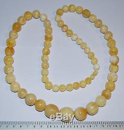 Natural Baltic Amber. Vintage Necklace. EggYolk/White color. 104 g, 86 cm (A003)
