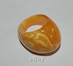 Natural Baltic Amber. Vintage Ring. Egg Yolk/Brindled color. 8,25 g (a939)