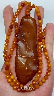 Natural Baltic Sea Amber Butterscotch Big Pendant/Necklace Antique Beads 40.47g